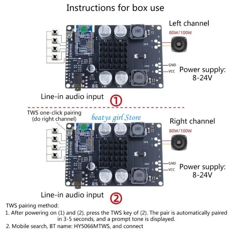 

C7AB Bluetooth-compatible 5.0 Power Amplifier Board Single Channel 80W/100W AUX Input