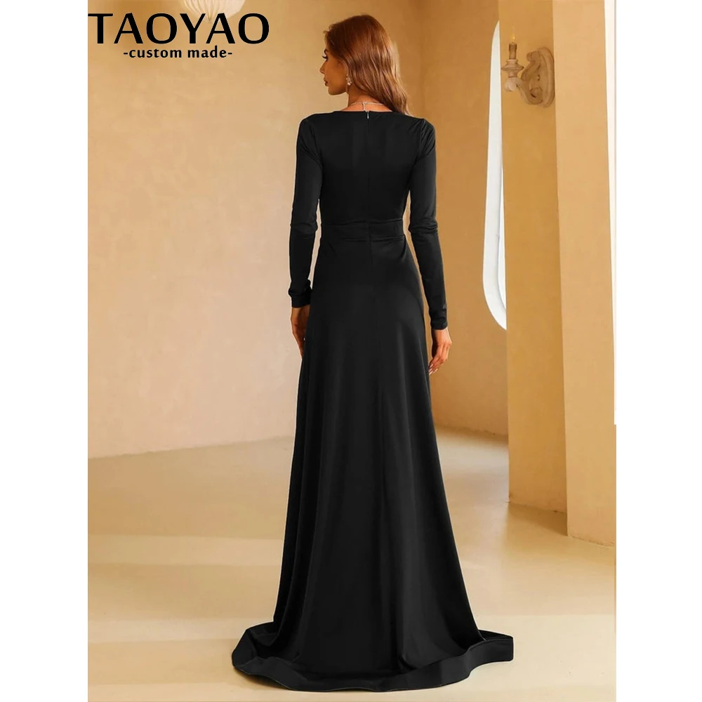 TaoYao Women Evening Dresses New Elegant A Line V Neck Prom Dresses Long Sleeve Split Thigh Formal Party Gowns Elegant 2023