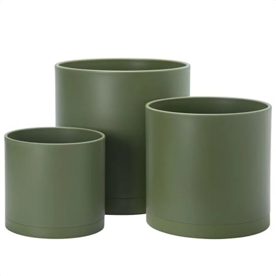 

8 Inch 10 Inch 12 Inch, Set of 3 Plastic Planter Pots for Plants with Drainage Hole and Seamless Saucers,,X-, 74-V-I-5