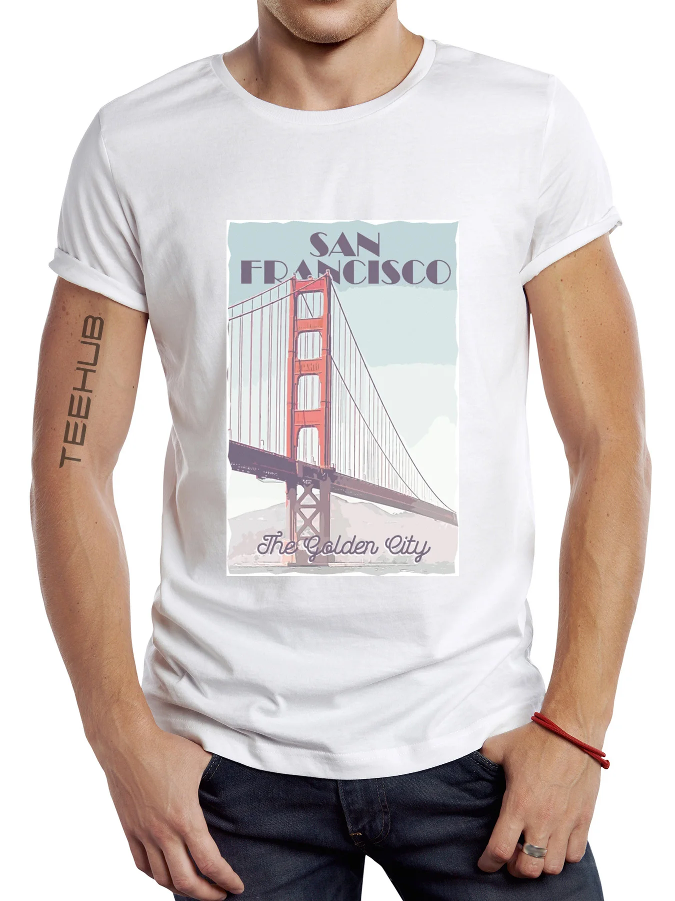 2024 Newest Men's Fashion  San Francisco Bridge Printed T-shirt Short-sleeve Tops For Spring Summer Tee