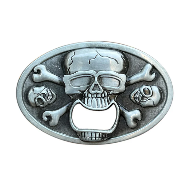 Zinc alloy skull bottle opener belt buckle western cowboy style