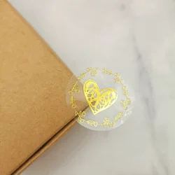 Gold Heart Seals Sticker Gift Hand Made Decorative PVC Bronzing Transparent Label Stationery Supplies Sticker 100pcs 3cm