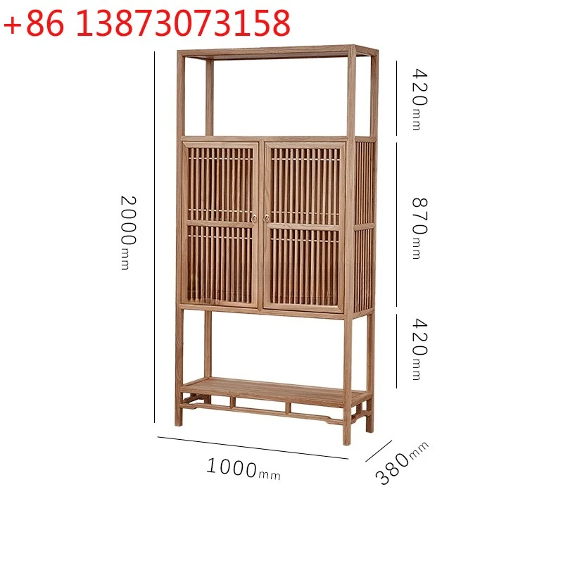 FG New Chinese Bookcase Old Elm Bookcase Log Solid Wood Tea Rack Floor Bogu Rack Living Room Tea Room