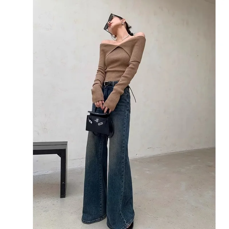 Women Blue Jeans Y2K Style Vintage Fashion High Waisted Streetwear Wide Leg Jean Female Trouser Oversized Baggy Denim Pants