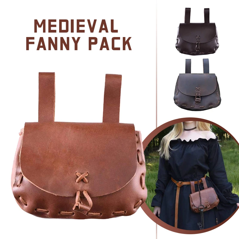 Medieval Punk Retro Waist Bag Renaissance PU Leather Outdoor Belt Bag Wallet Travel Holiday Party Role Play Cosplay Brown Bags