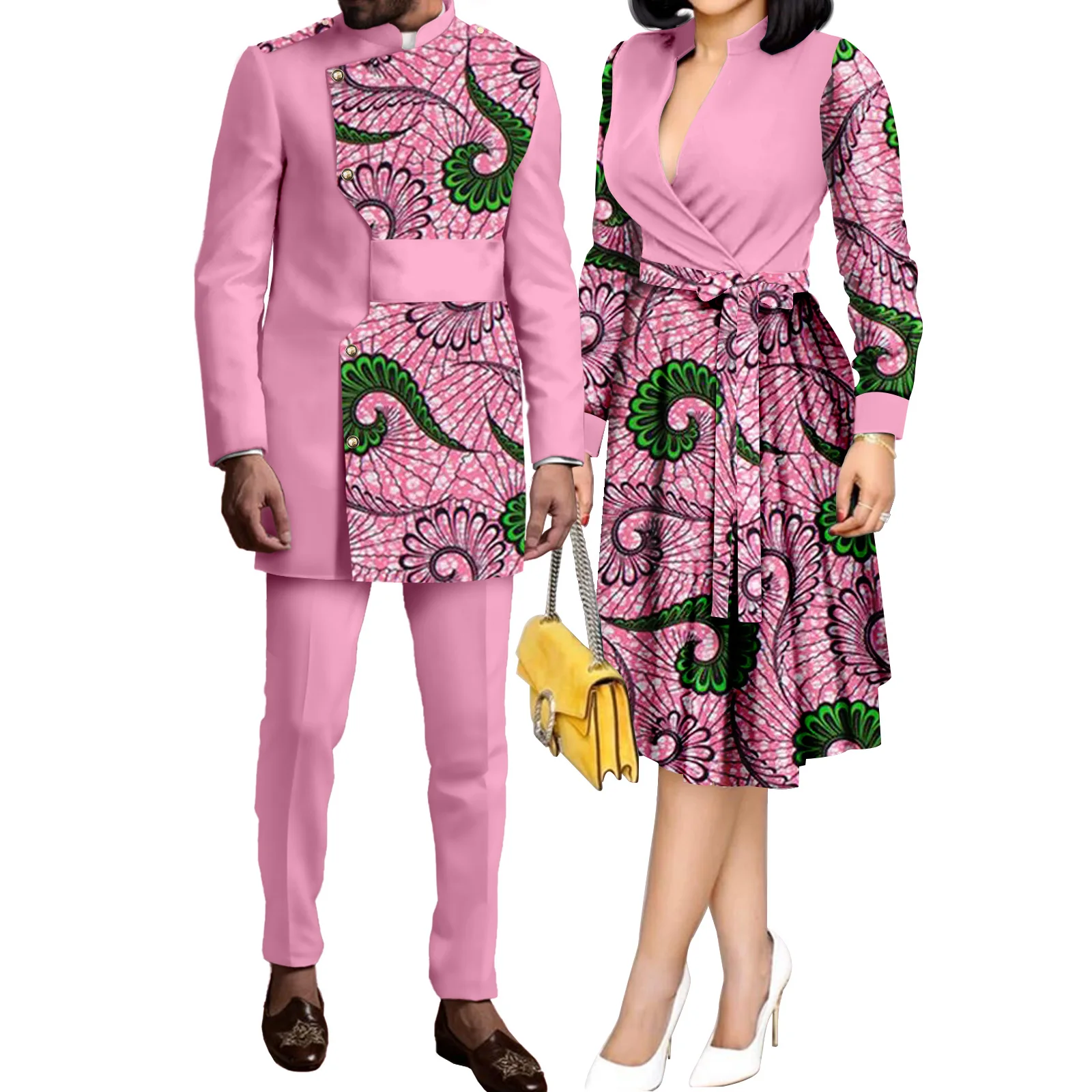 SEA&ALP African Kente Prints Couple Clothes for Wedding Dashiki African Men long sleeved pants set Matching Women Dresses