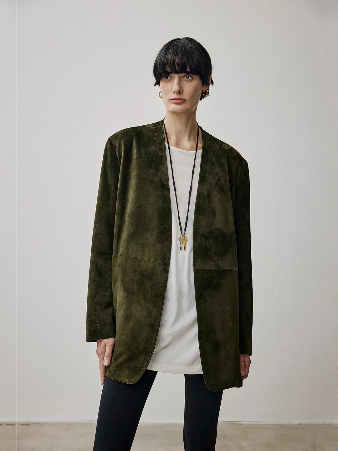 Jaet in pelle con olio leggermente cerato Cappotto Jaet in pelle scamosciata con silhouette allentata da donna senza colletto Faion Commute Sle