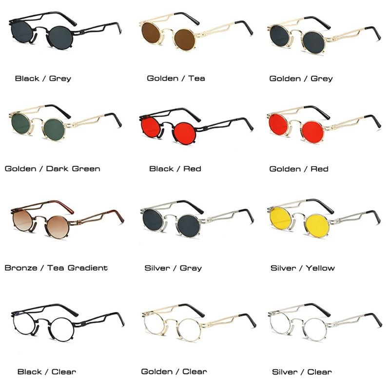 SO i EI Retro małe owalne okulary przeciwsłoneczne moda damska unikalne metalowe oprawki odcienie UV400 mężczyźni Punk czerwone żółte okulary przeciwsłoneczne — zdjęcie 6
