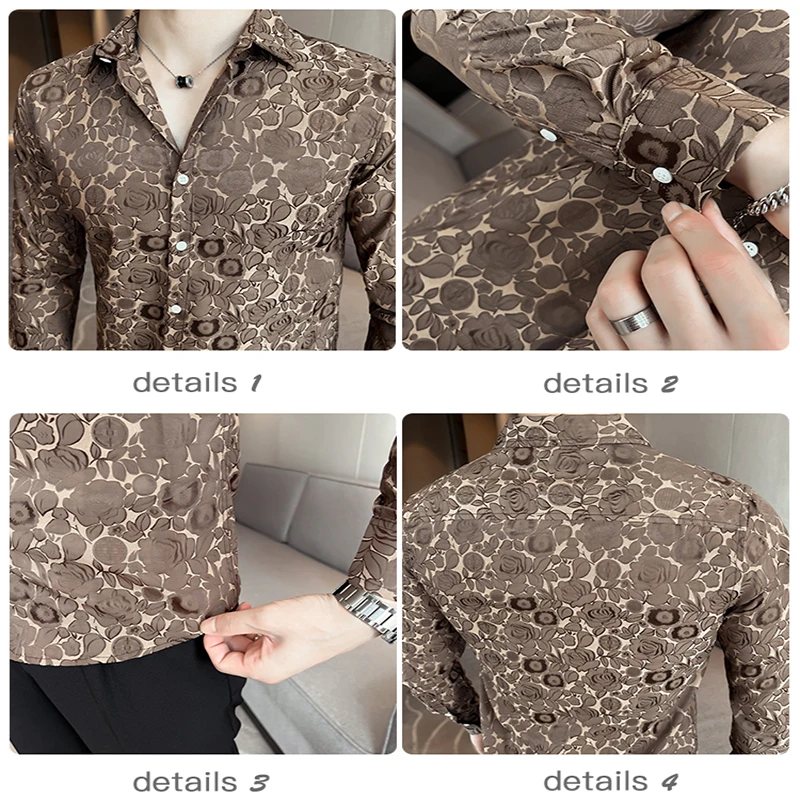 Fashion Streetwear Long-Sleeved Floral Shirts for Men Spring and Autumn Turn-down Collar Korean Camisas De Hombre Men\'s Clothing