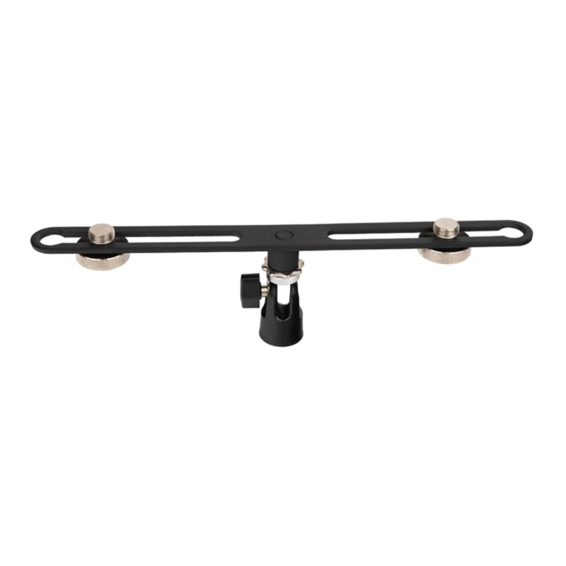 1pc Microphone Double Brackets Holder with 5/8Inch Thread Adjustable Stereo Microphone Rods Holds 2 Mics