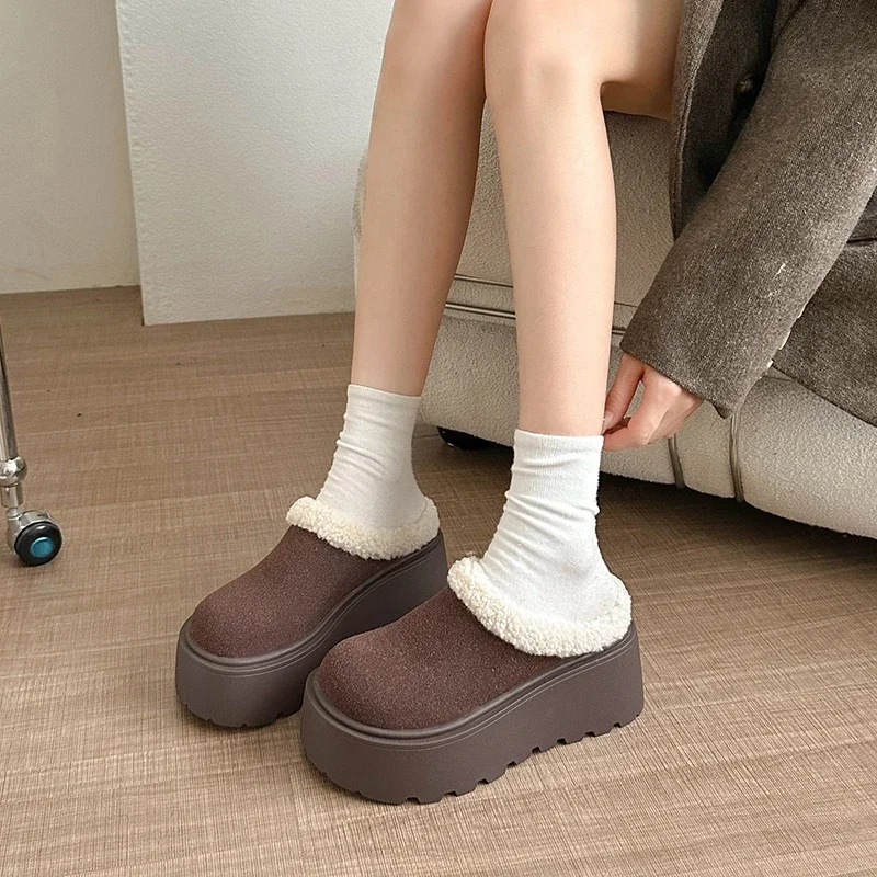 Chunky Heel Women Warm Cotton Mules Slippers Fashion Cover Toe Slip On Shoes Ladies Comfort House Lazy Slides