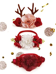 1or2or3pcs Autumn Winter Sweet Baby Christmas Style or Birthday Party Elk Flower Beauty Red Rose Cute Girl Hairband Handmade