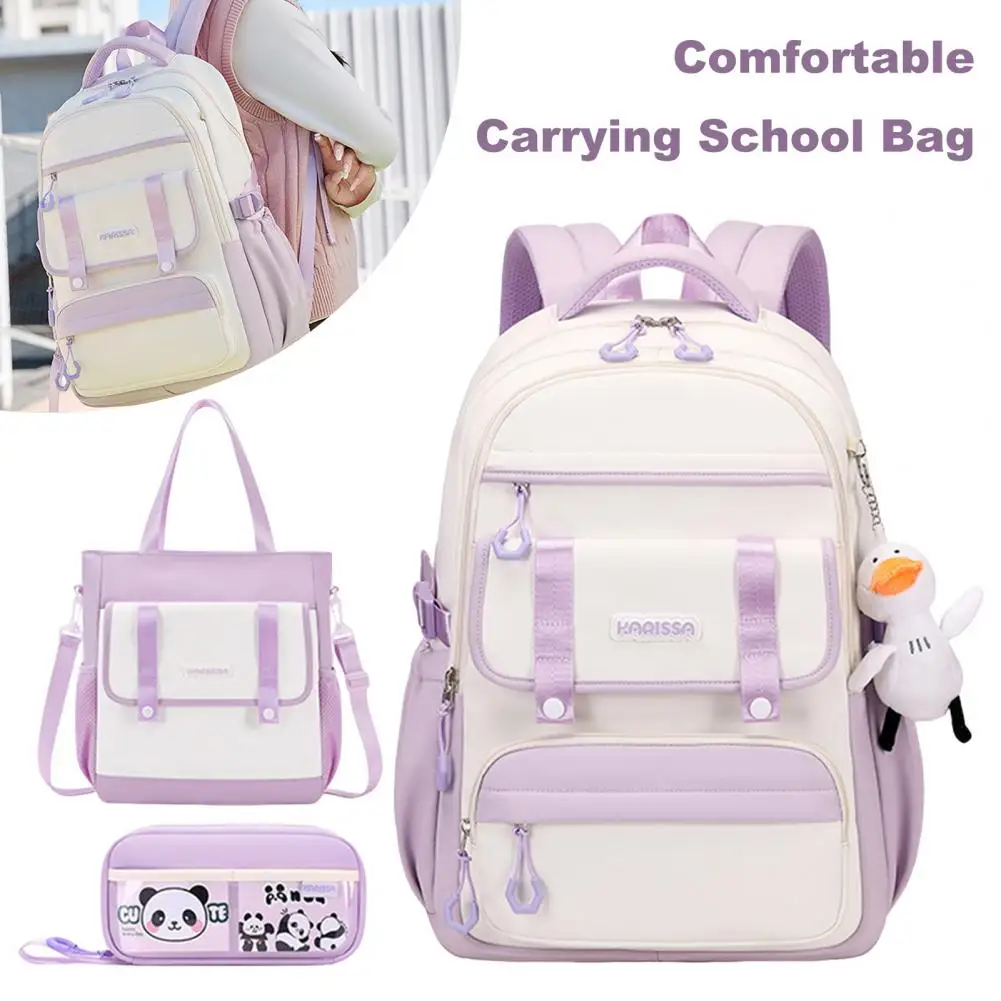 

Girls School Bag with Breathable Back Pad Waterproof Cartoon Charm School Bag Set with Capacity Study Bag Pencil Case for Travel