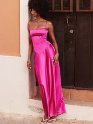 Mingmingxi Spaghetti Strap Satin Maxi Prom Dresses Black Sexy Sequin Lace Up Celebrity Evening Party Dresses Elegant Women 2023