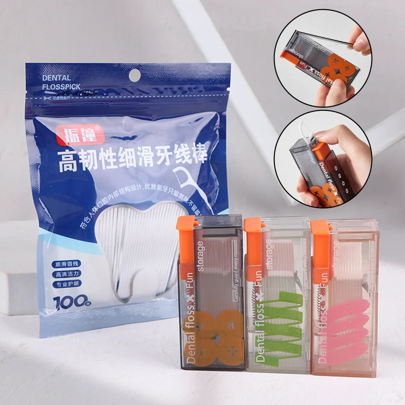 เครื่องจ่ายไหมขัดฟันแบบพกพารวมถึง 10 ชิ้นไหมขัดฟันอัตโนมัติ Ejectable Floss Organizer Oral Hygiene Care Press-on ไหมขัดฟันแบบใช้แล้วทิ้ง