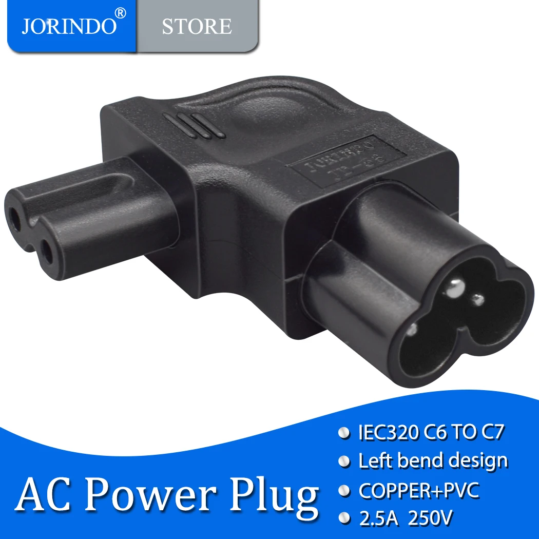 Штепсельная Вилка jorinдо IEC320 C6 в C7 с левым изгибом, штепсельная вилка переменного тока с цветком сливы на фигурку 8 с боковым изгибом, переходник