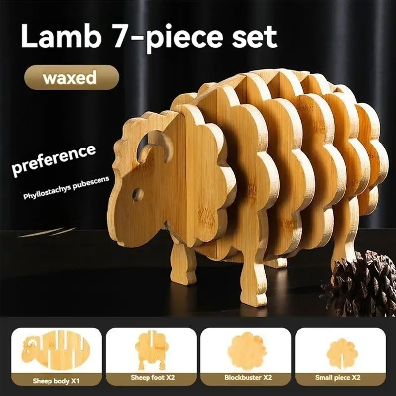 SEWS-Multi-Purpose Wooden Tray Coasters Three-Dimensional Animal Coasters Compact Design Happy Sheep