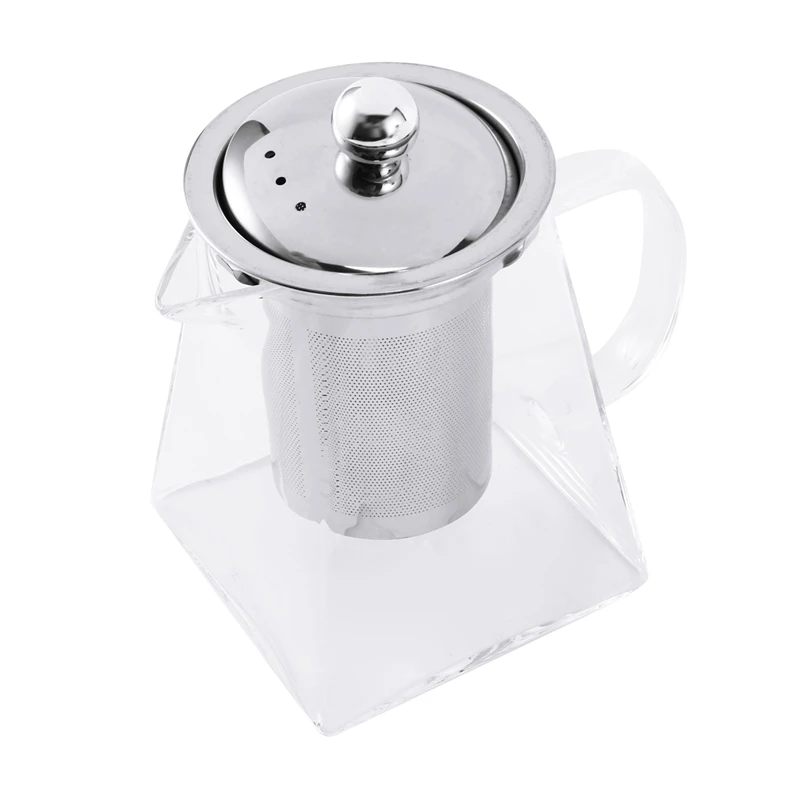 Square Glass Teapot with Infuser, 550 Ml Borosilicate Tea Pot with Strainer, Clear Leaf Tea Pots for Loose Tea-A07G