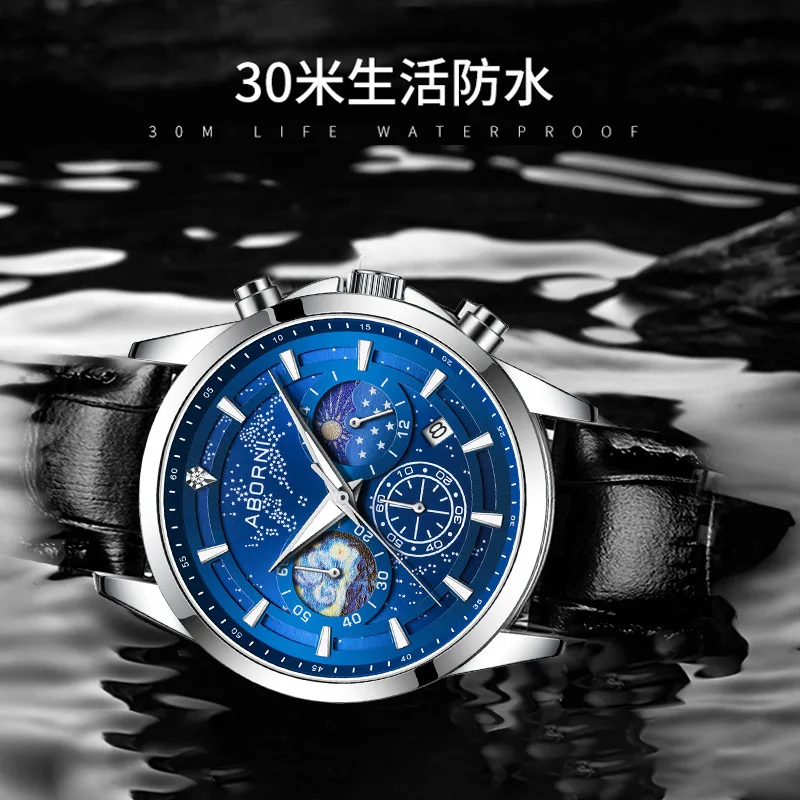 ساعة كوارتز فاخرة جديدة لعام 2025 للرجال، تقويم عصري متعدد الوظائف، إضاءة ليلية، مقاومة للماء، وسيم راقي