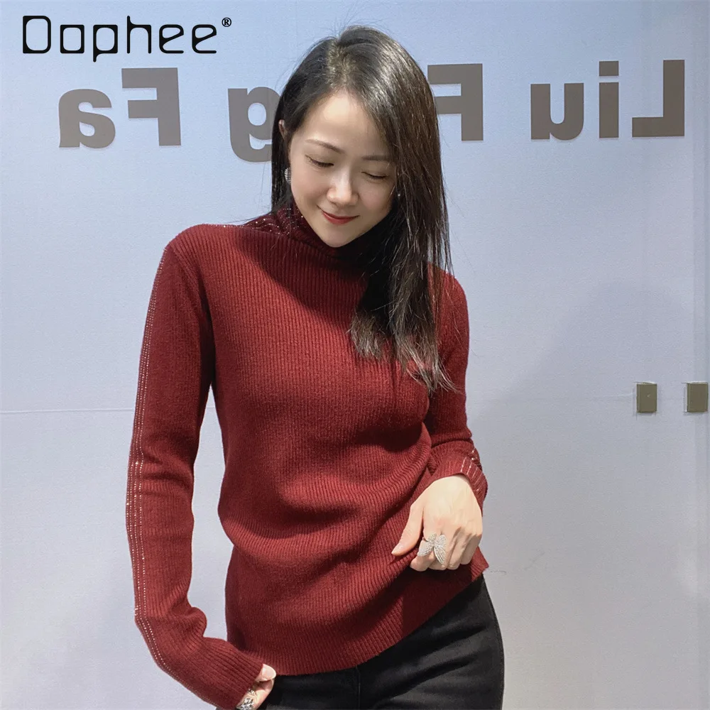 الملابس النسائية حجر الراين لينة عالية الرقبة قاعدة قميص للنساء الخريف الشتاء تنوعا أعلى التخسيس بلون الملابس الداخلية #1