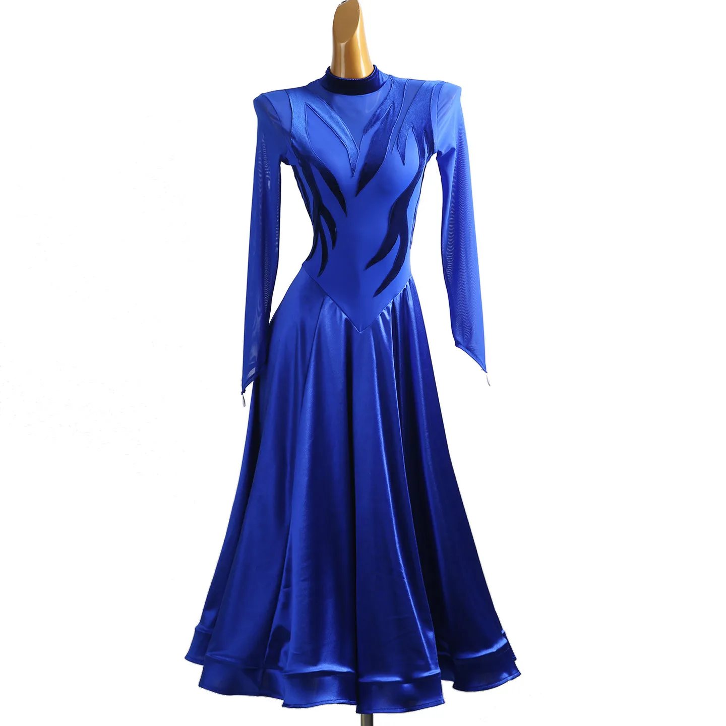 Blaues rückenfreies Walzer-Tanzkostüm für modernen Tanz, Gesellschaftstanz, Performance, Wettbewerb, Kleid für Damen, Bühnenkleidung, DQL12819
