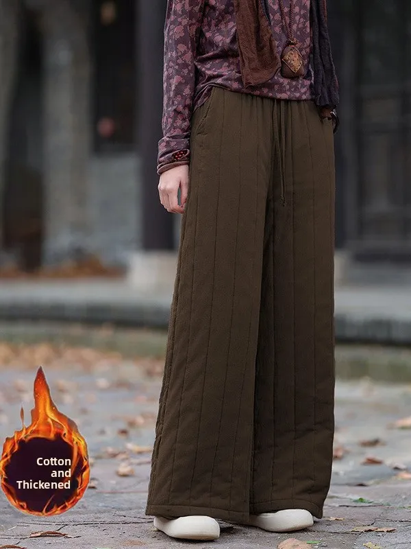 Pantaloni invernali in cotone Thiened Pantaloni a gamba larga a vita alta da donna Capispalla Pantaloni lunghi larghi Cuciture calde