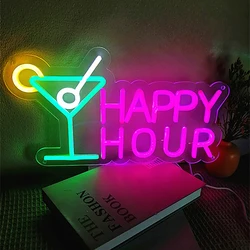 Happy Hour Neon Sign Bar Club Bedroom LED Neon Lights Signs for Hotel Pub Cafe Wedding Birthday Party Man Cave Art Wall Neon