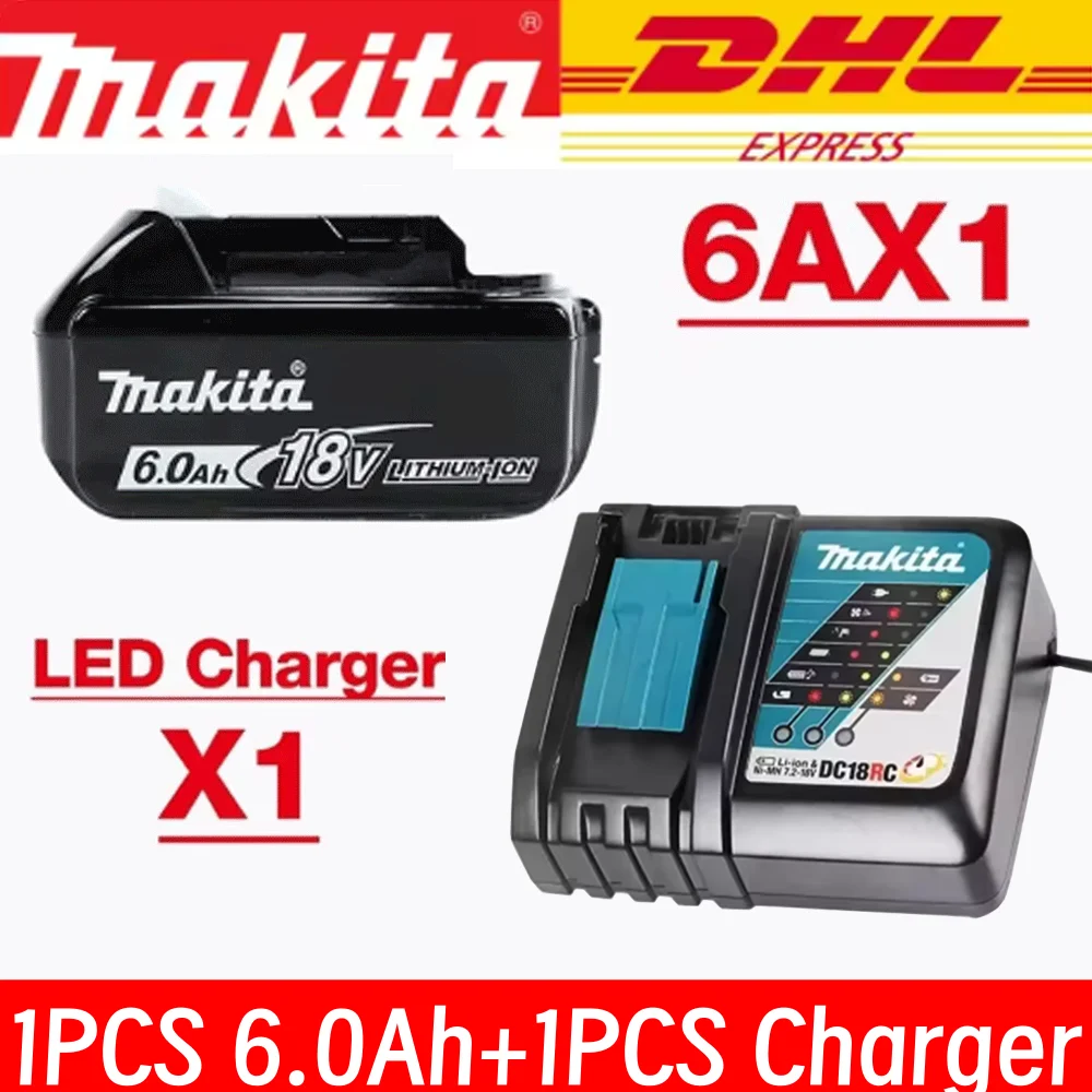 

Genuine Makita 18v Battery With Charger Rechargeable Lithium Ion for BL1850 BL1880 BL1860B LXT400 Power Tool Makita 6Ah Battery