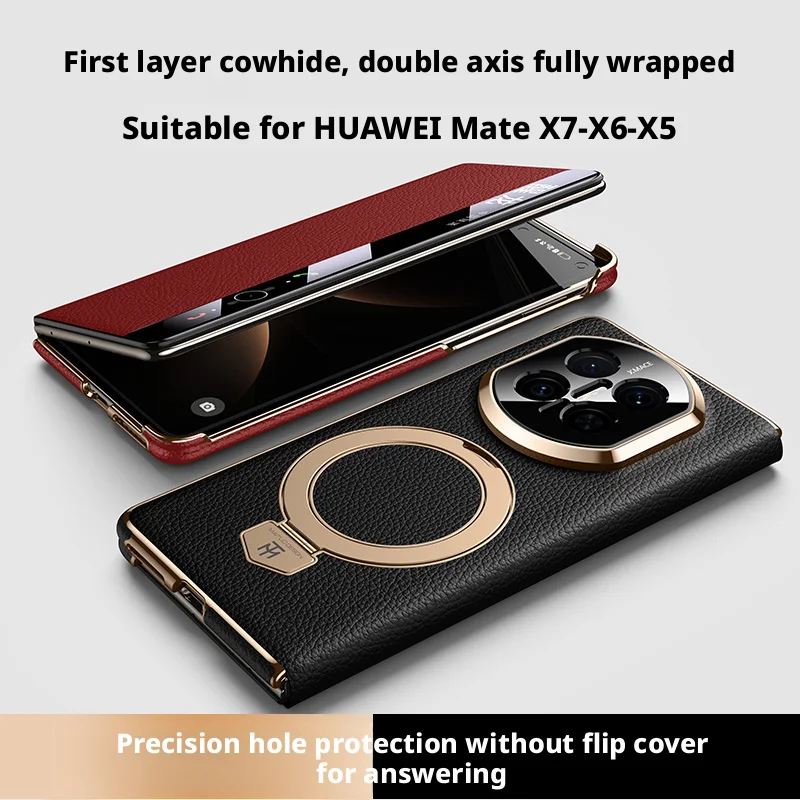 Genuine Leather Case For Huawei Mate X7 X6 X5 X3 Dual axis full package Smart Touch View Flip Wake Up Sleeping Capa Holder Cover view 4