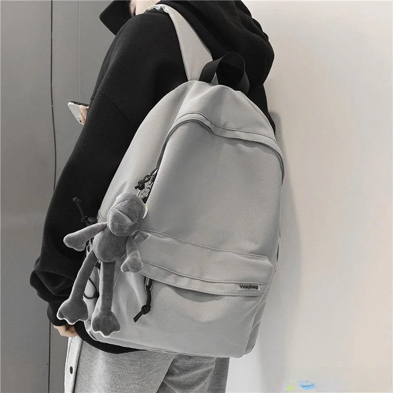 

Unisex Canvas Backpack Casual Minimalist Style Medium Waterproof Dual-shoulder Bag for Teenagers Daily Use 2 Compartments