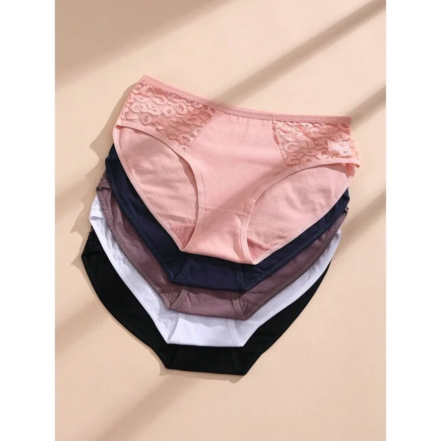 10PCS Low Waist Solid Color Cotton Panties For Women Sexy Floral Lace Triangle Panties Comfortable And Breathable Sports Underw