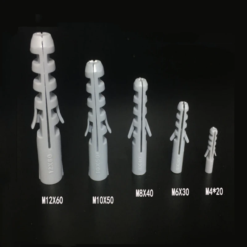 10~100pcs Plastic Expansion Tube Pipe Wall Anchors Plugs Grey Self-Tapping Screw Nylon Tube M4 M5 M6 M8 M10 M12 M14