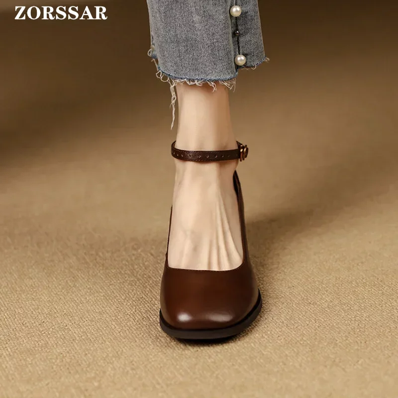 Kobiety Obcasy Buty Mary Jane Buty Kobieta Czółenka Oryginalne Skórzane Wysokie Obcasy Sukienka Buty Brązowe Buty Ślubne Wiosna 2024 Nowość
