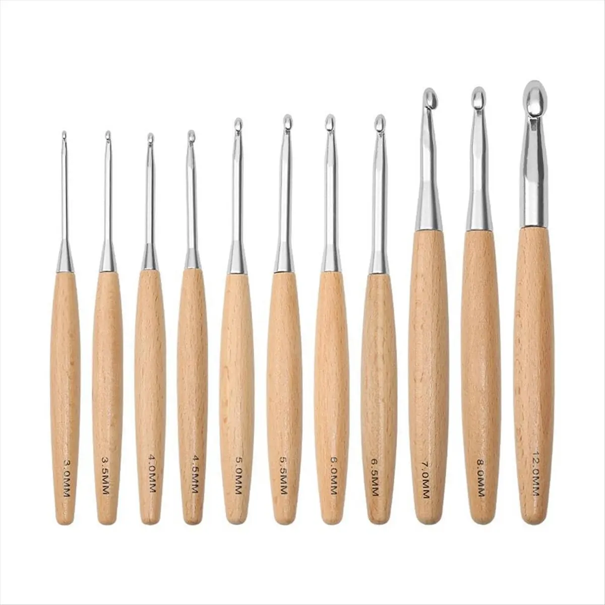 Y17A 11Pcs Crochet Hooks 3.0mm-12mm, Crochet Hooks with Wooden Handle, Single Head Crocheting Knitting Hooks, Crochet Needles