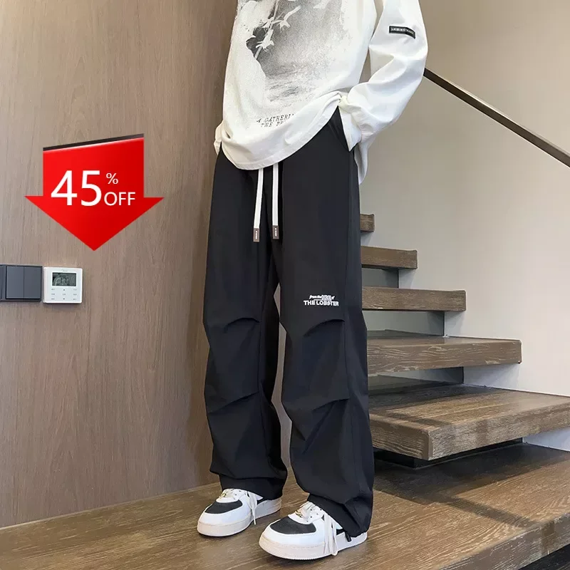 

Y2K American High Street Loose Straight Paratrooper Pants Wide Legs streetwear men pants 하렘 바지 vintage joggers men clothing