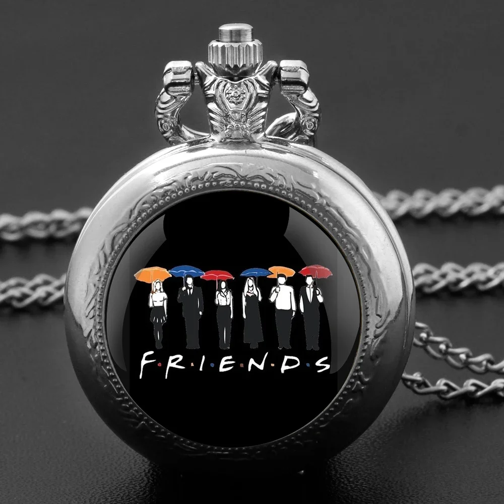 

Hot Teleplay Friends Vintage Glass Dome Quartz Pocket Watch Chain Linked Timepiece Pendant Ideal for Men Women Friend As Gifts
