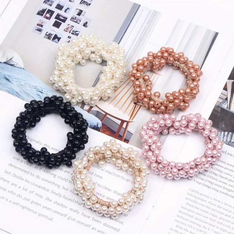 3/5 Pcs Colorful Full String Bead Hair Accessory, Fresh Ponytail, Rubber Band, Women's Fashionable Bead Hair String