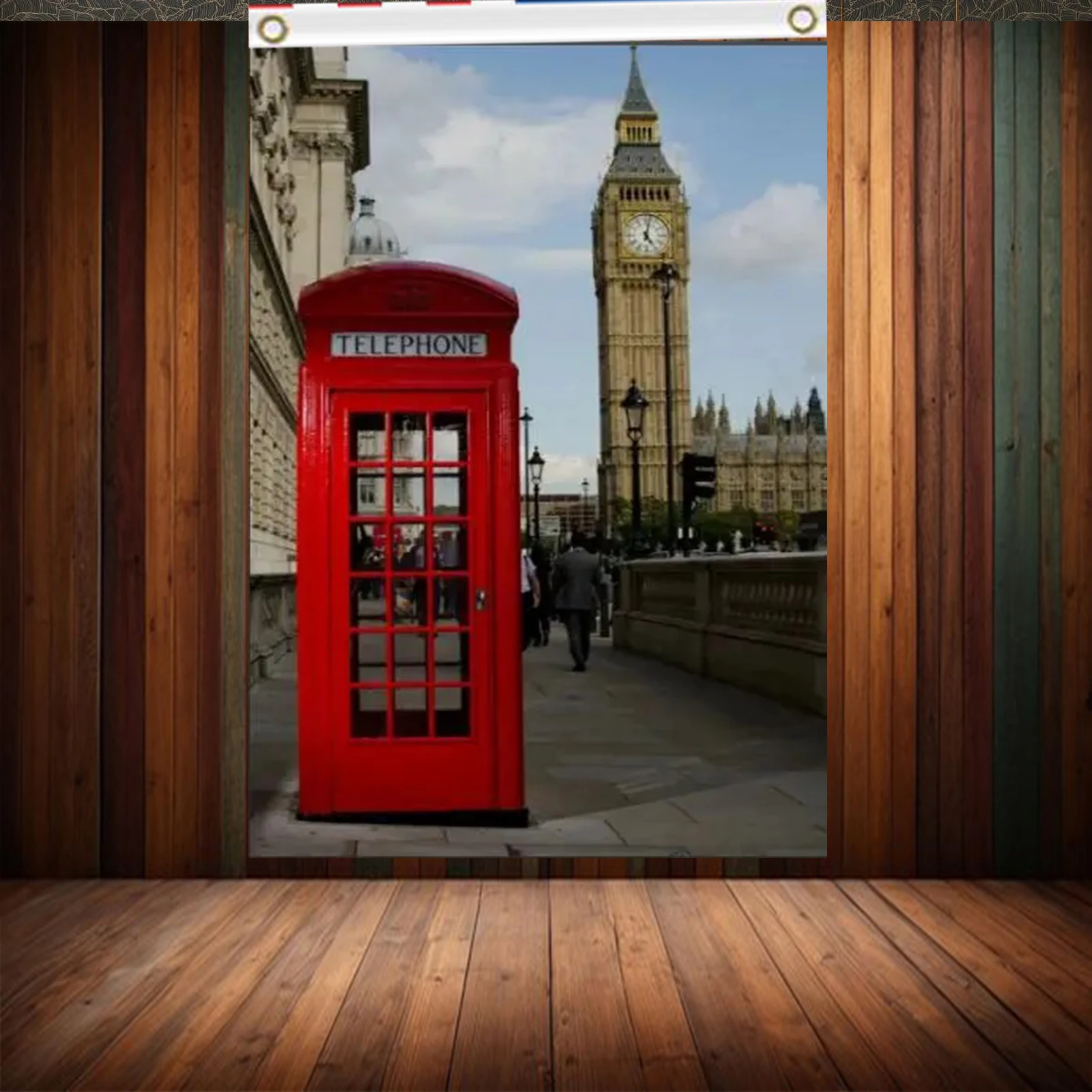 2X3FT 3x5ft banner of London background with Red Telephone FLAG