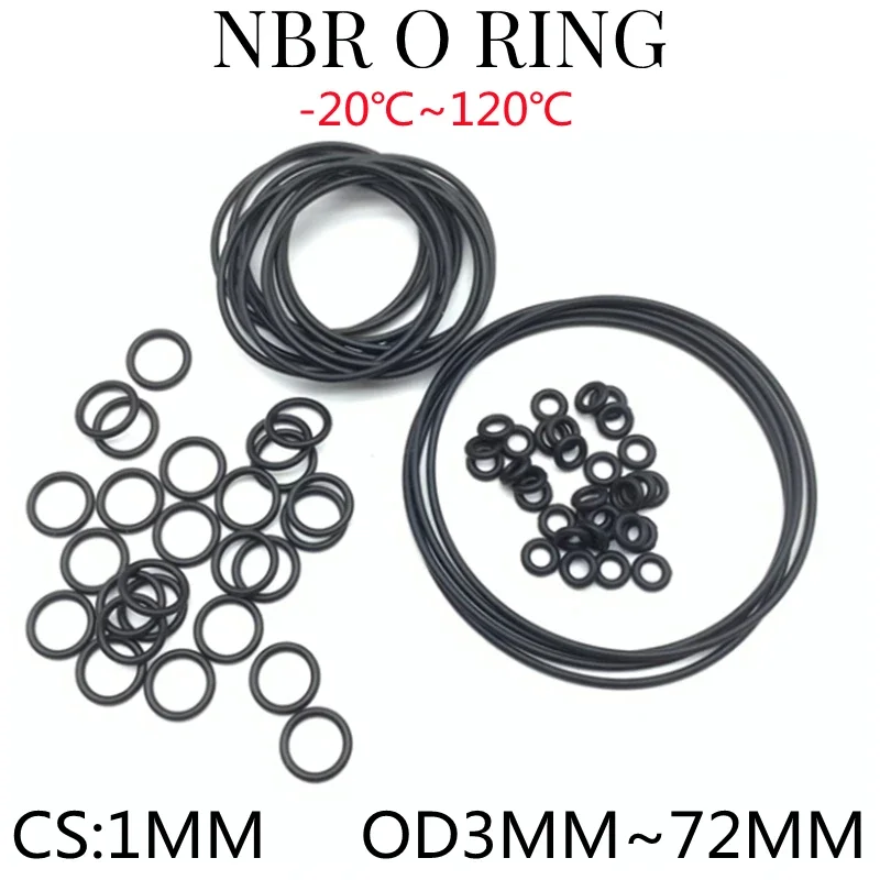 10pcs NBR Sealing Gaskets Thickness CS 1mm OD 3.2~72 Mm Automobile Nitrile Rubber Round Shape Corrosion Resist Washer O Ring