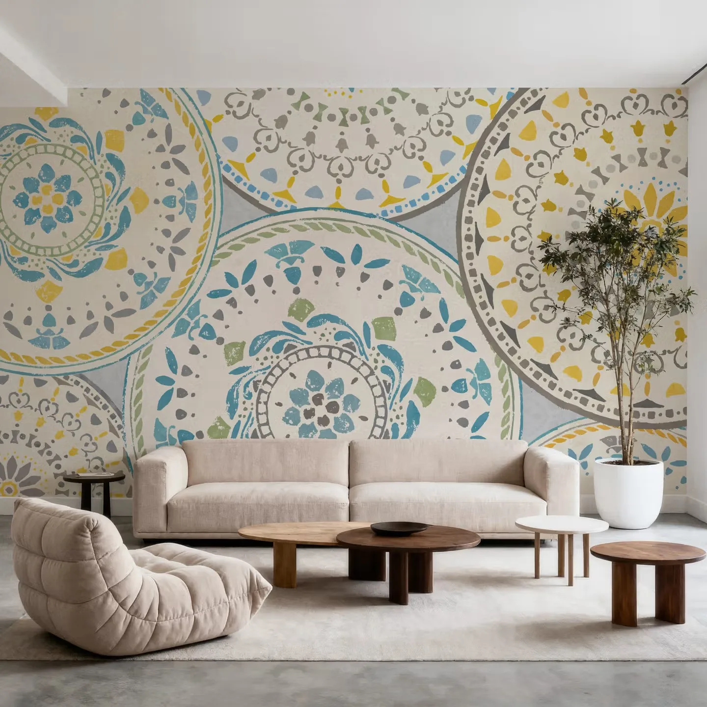 Customized Wallpaper Overlapping Mandala Circle Flower Geometric Wallpaper Cream Background Living Room Bedroom Corridor murals