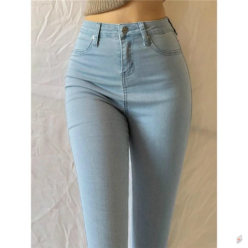 Taille haute extensible pêche bout à bout serré minceur Bootcut pantalon coton Stretch Denim fermeture à glissière pantalons longs