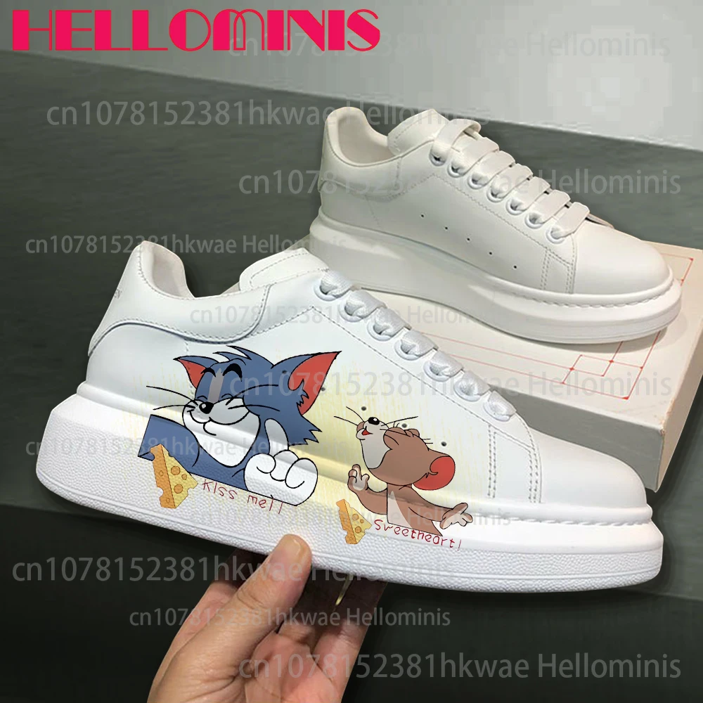 

Том кот Джерри мышь пара женская и мужская повседневная обувь мужская платформа для скейтбординга для мальчиков и девочек модная повседневная обувь кроссовки с граффити
