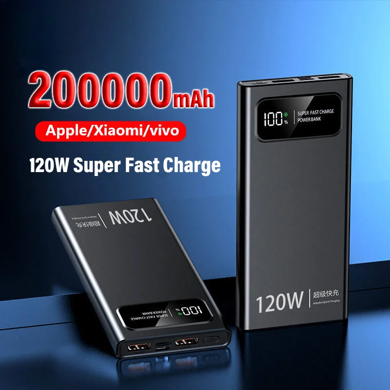 

New 120W Power BankSuper Fast Charging 200000mAh Ultralarge Capacity For Mobile Power External Battery For Iphone Xiaomi Vivo