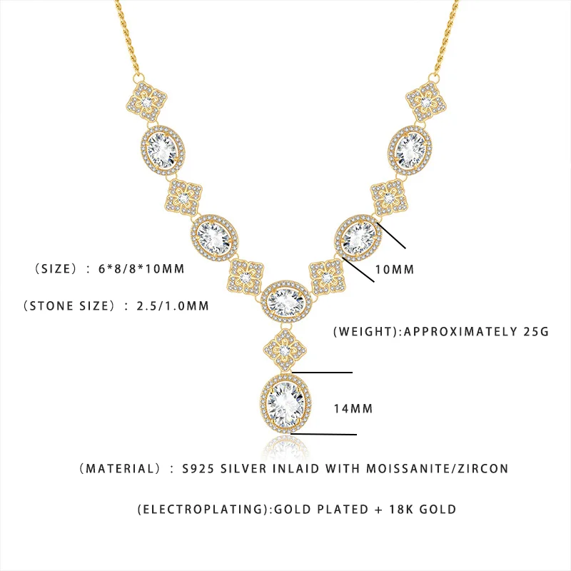 

Позолоченное 18-каратным золотом серебряное колье S925 с муассанитом 14 мм, V-образный вырез, 25 г, роскошное сияние