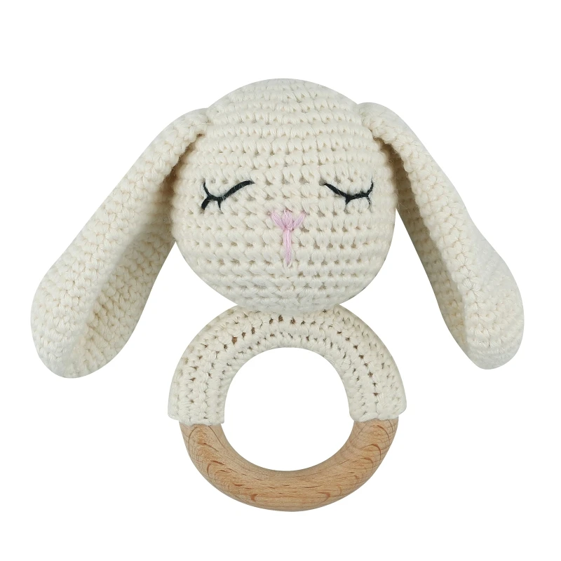 1Pc Baby Teether Wooden Crochet Rattle Toy BPA Free Wood Rodent Rabbit Rattle Baby Mobile Play Gym Newborn Educational Toy Gifts