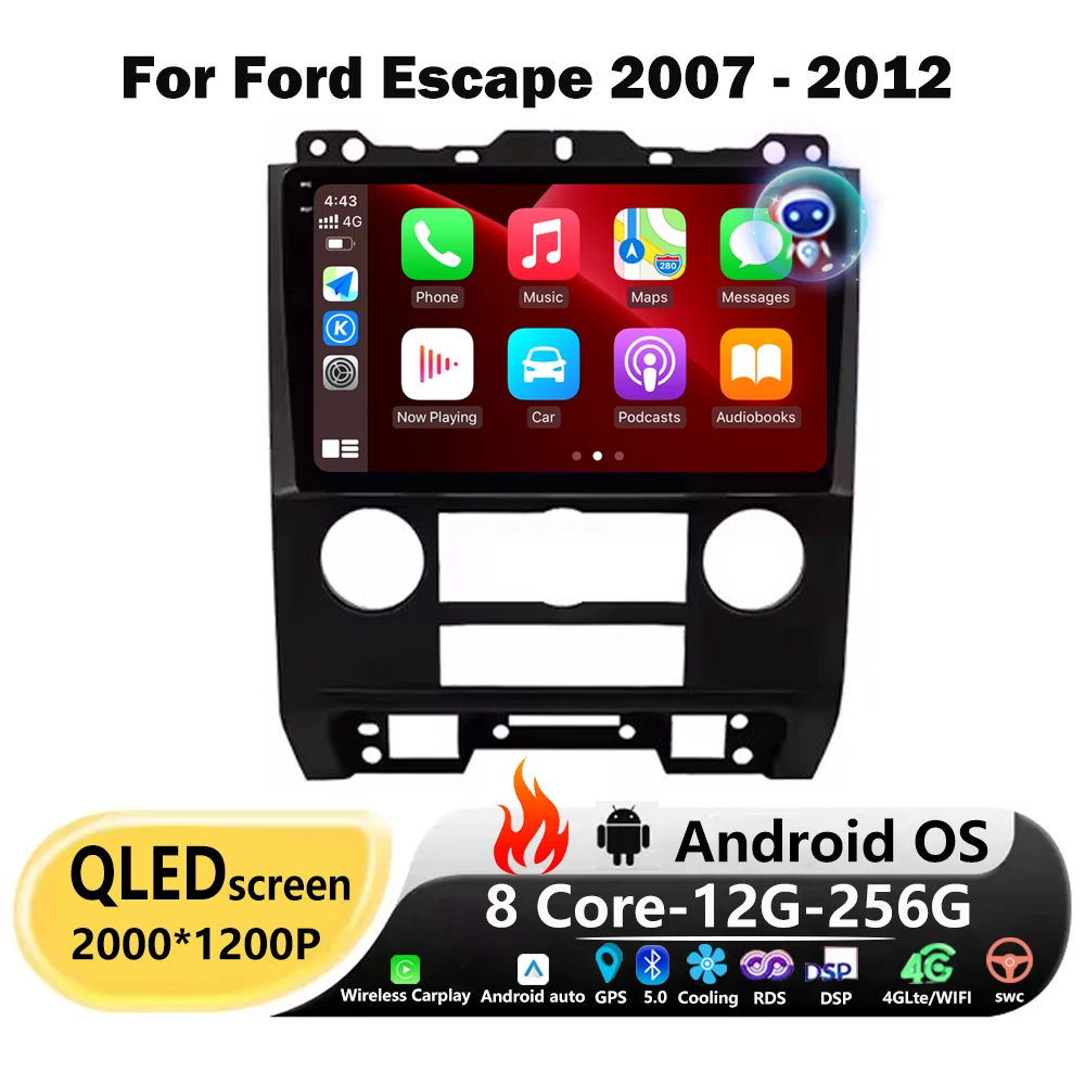 

9 Inch For Ford Escape 2007-2012 Android Auto Car Radio Multimedia Video Player GPS Navigation Tools 4G WIFI BT DSP 360 Camera