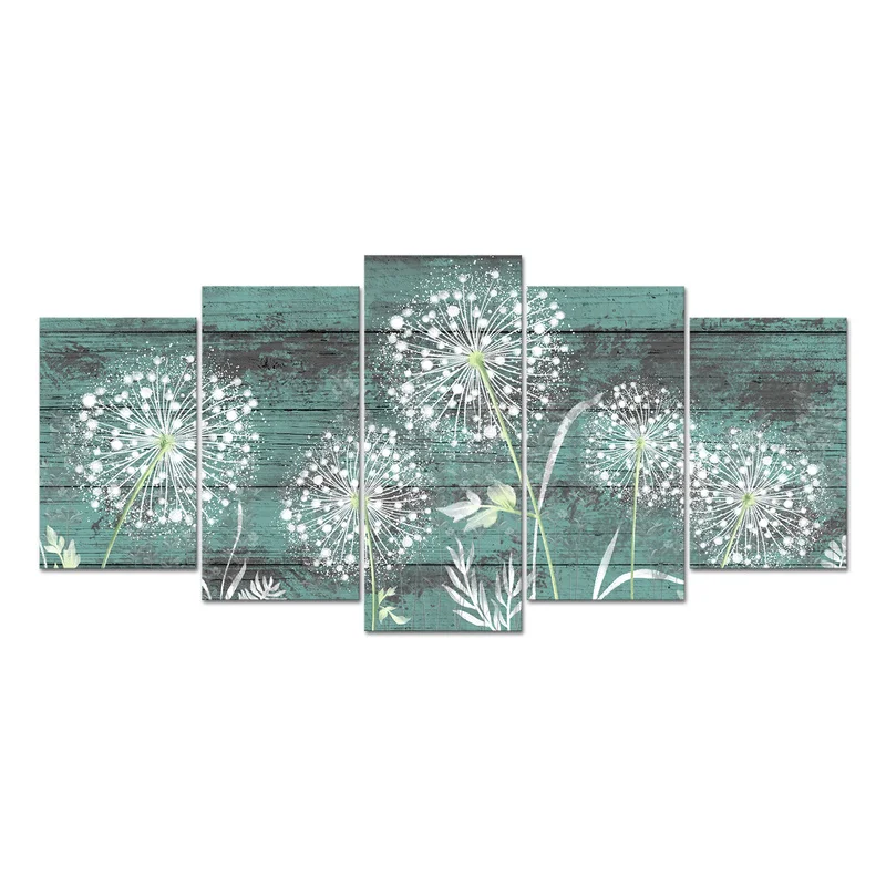 

5 Pieces Dandelion Flowers Home Decor Poster Abstract Flowers Print Canvas Painting Modern Style Picture Living Room Wall Art