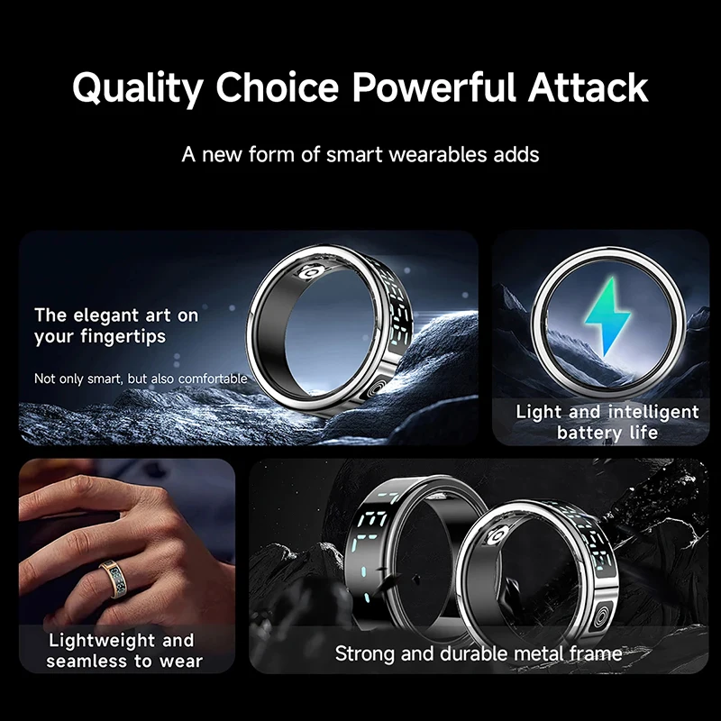 2024 5ATM Waterproof Smart Ring Support Display Screen Gesture Operated Camera Video Health Monitor For Xiaomi Samsung Smartring