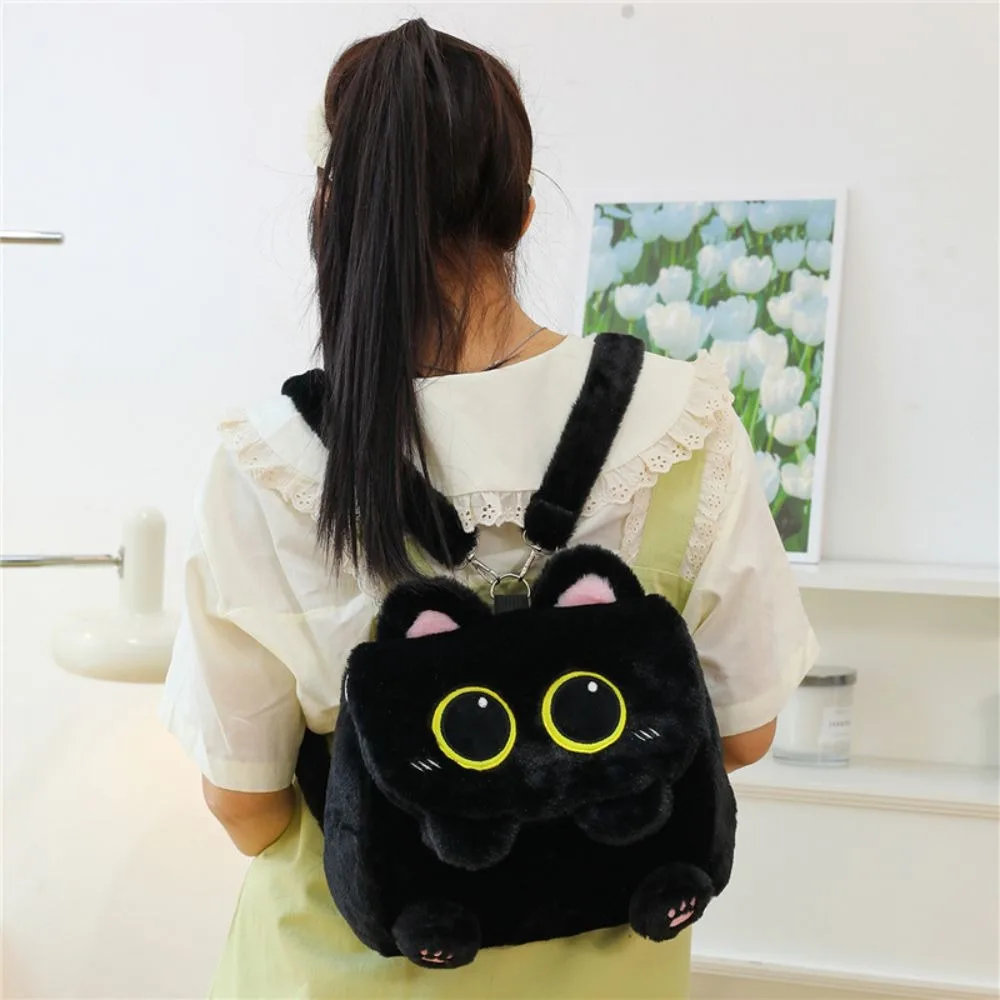 New Lightweight Black Cat Backpack Shoulder Strap School Bag Large Capacity Doll Backpack Students