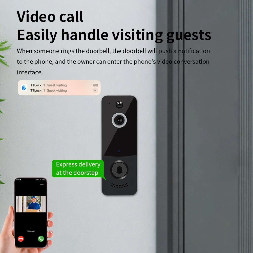 TTLOCK Smart Video Doorbell 1080P HD Outdoor Security Monitor with 2.4GHz WiFi Wireless Intercom  Waterproof Detection